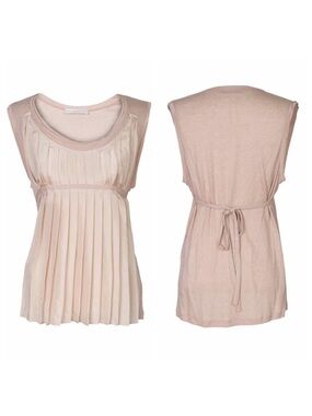 Stella McCartney Pleated Silk Scoop Neck Sleeveless Babydoll Tank Top
